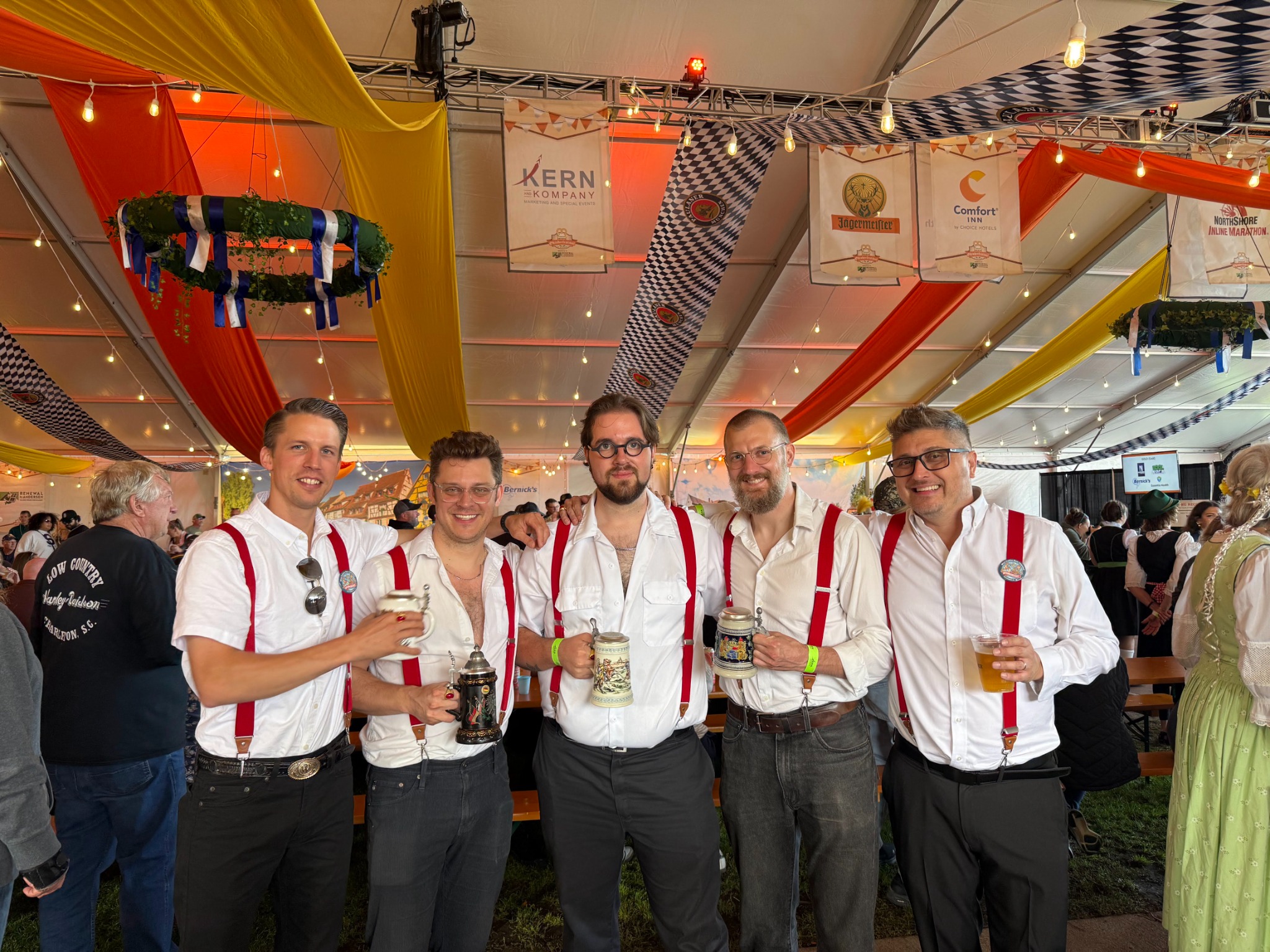 Five members of Polka-Zeit at Oktoberfest
